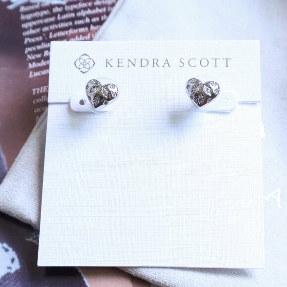 NEW Kendra Scott Holland Heart Stud Earrings Silver White CZ - Picture 1 of 2